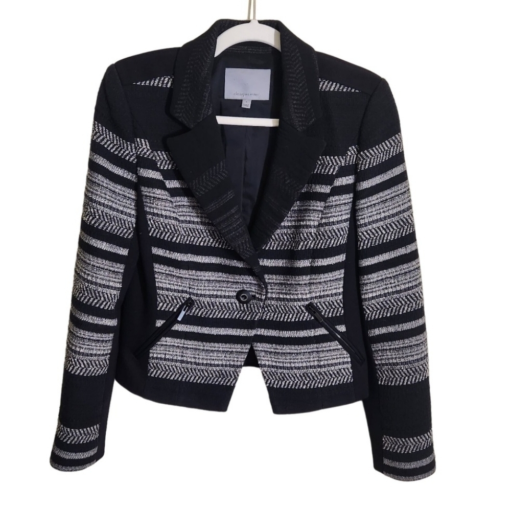 Classiques Entier Black Tweed Textured 1 Button Blazer Size S